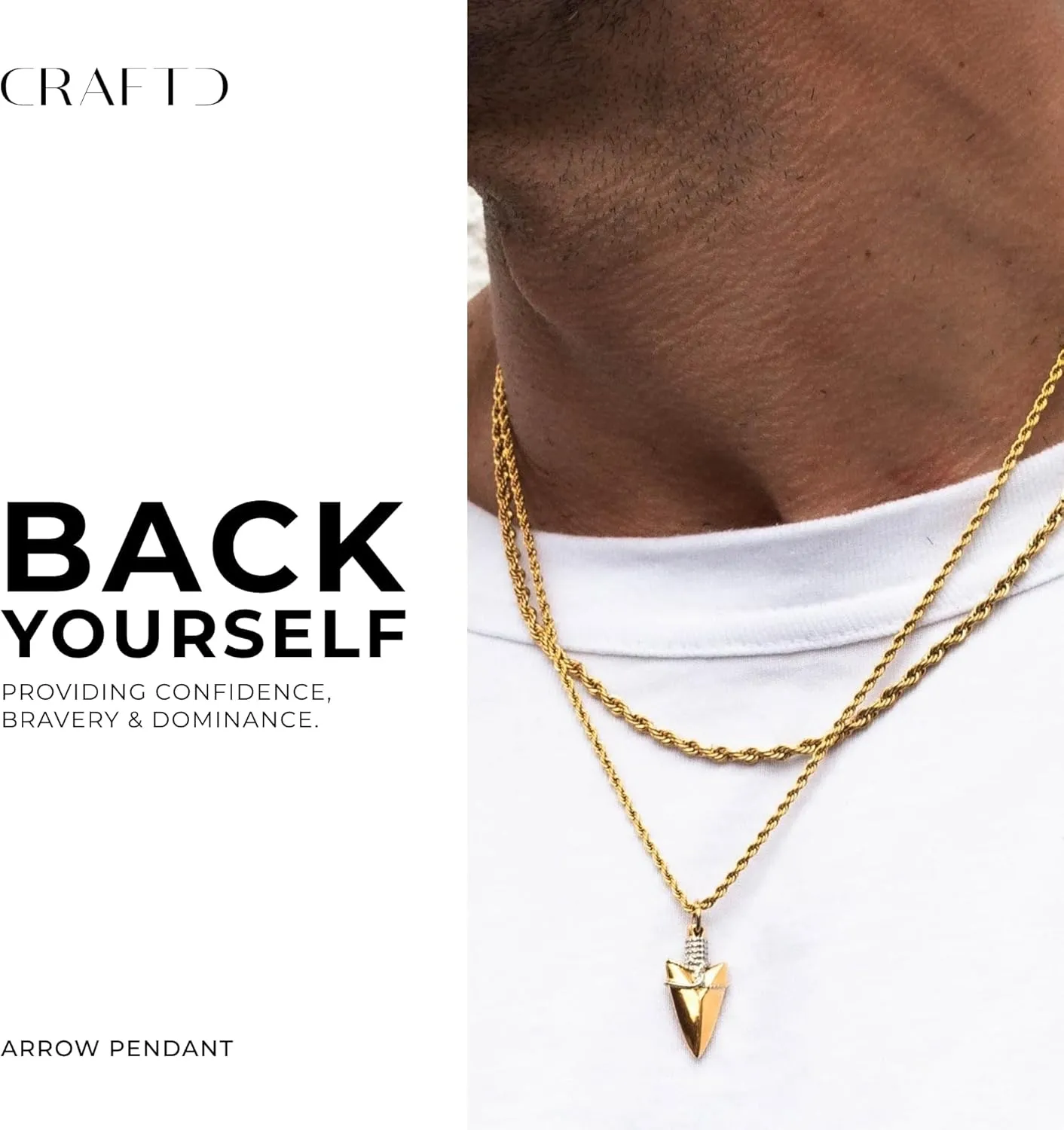 | Arrow Pendant Necklace | 20.5" Chain Link with 20MM x 20MM Pendant | Waterproof, Heat & Sweat Resistant | Gifts for Men | Men's Jewelry |