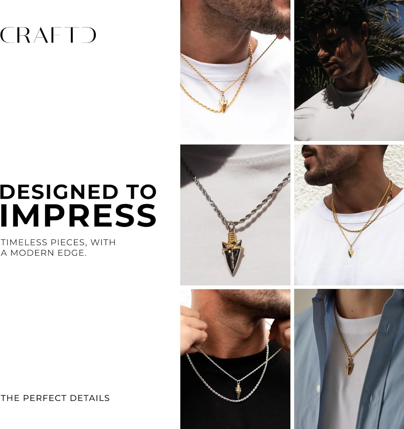 | Arrow Pendant Necklace | 20.5" Chain Link with 20MM x 20MM Pendant | Waterproof, Heat & Sweat Resistant | Gifts for Men | Men's Jewelry |