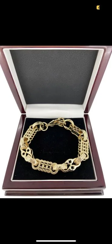 11mm Gold Filled Bonded Stars and Bars Bracelet 8.5/9 Inches
