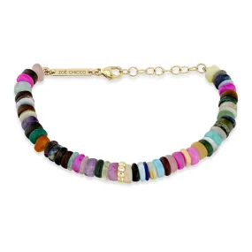 14k Beaded Gold & Mixed Dark Gemstone Rondelle Bead Bracelet