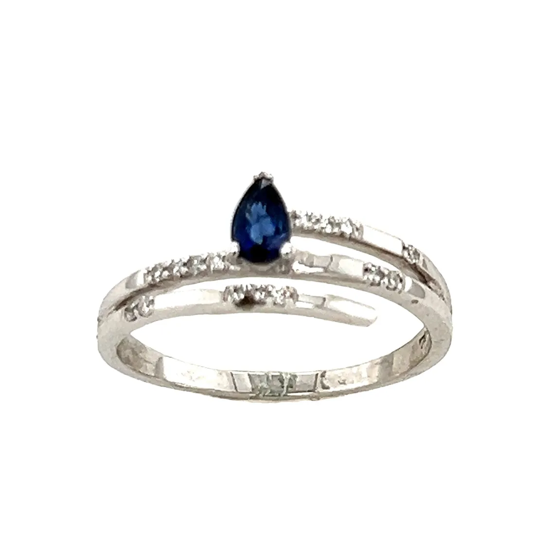 14k Blue Sapphire and Diamond Bypass Ring
