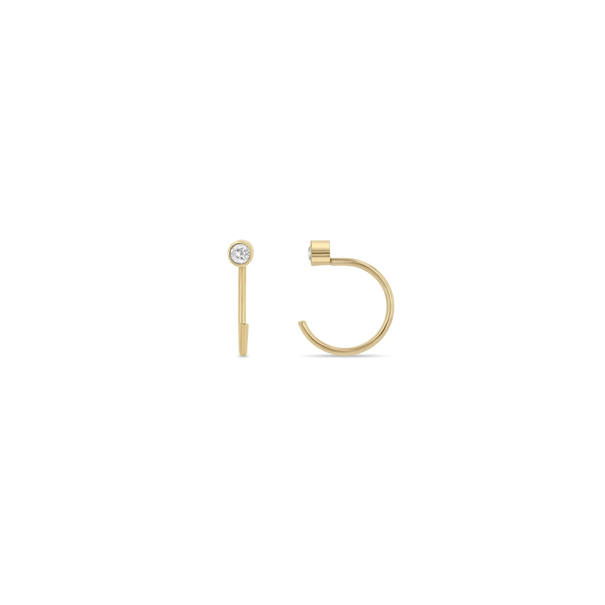 14k Diamond Bezel Reverse Huggie Hoop Earrings