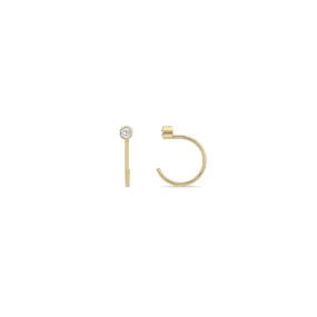 14k Diamond Bezel Reverse Huggie Hoop Earrings