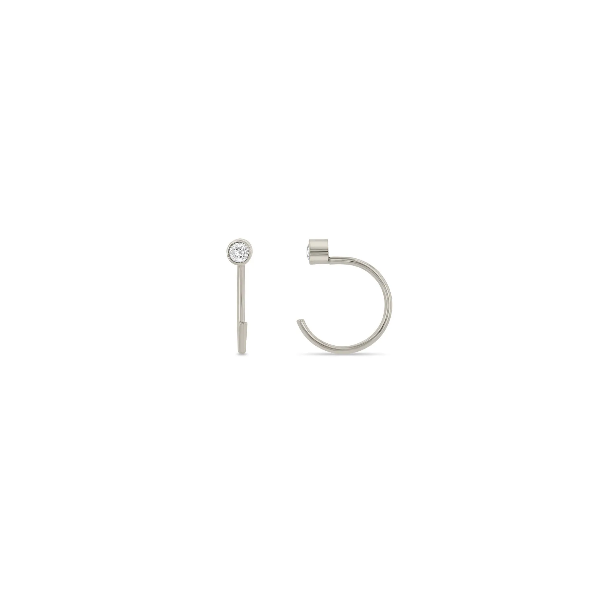 14k Diamond Bezel Reverse Huggie Hoop Earrings