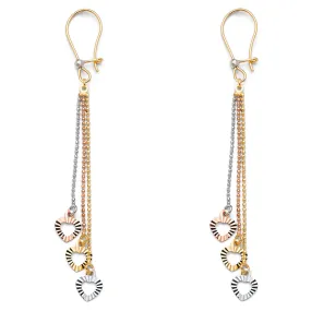 14K Gold 3Heart Hanging Earrings