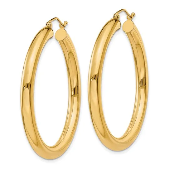14K Gold 4MM Medium Tube Hoop Earrings