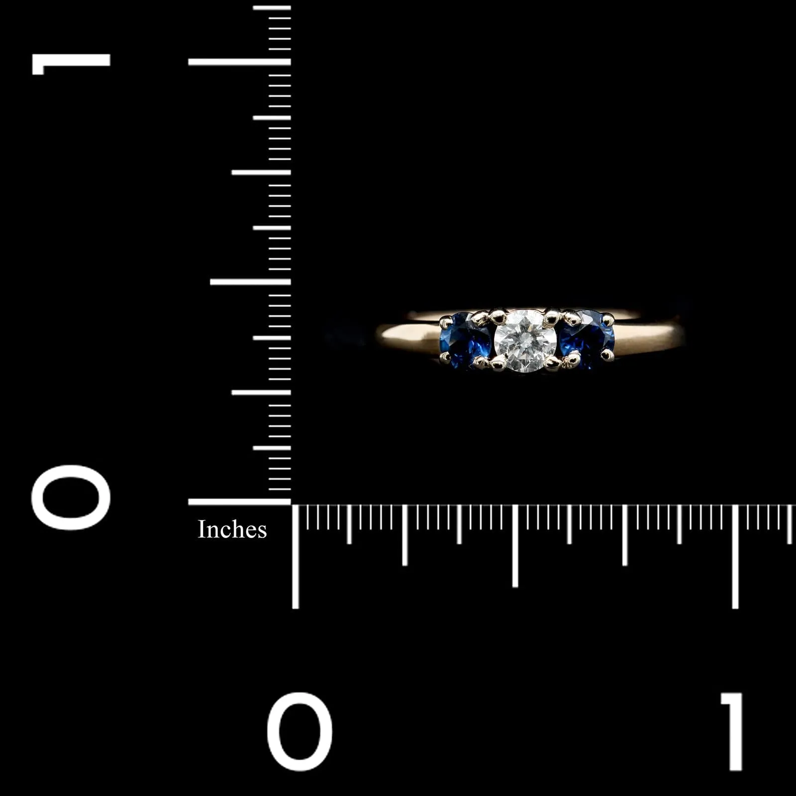 14K Two-tone Gold Estate Diamond and Sapphire Three Stone Ring