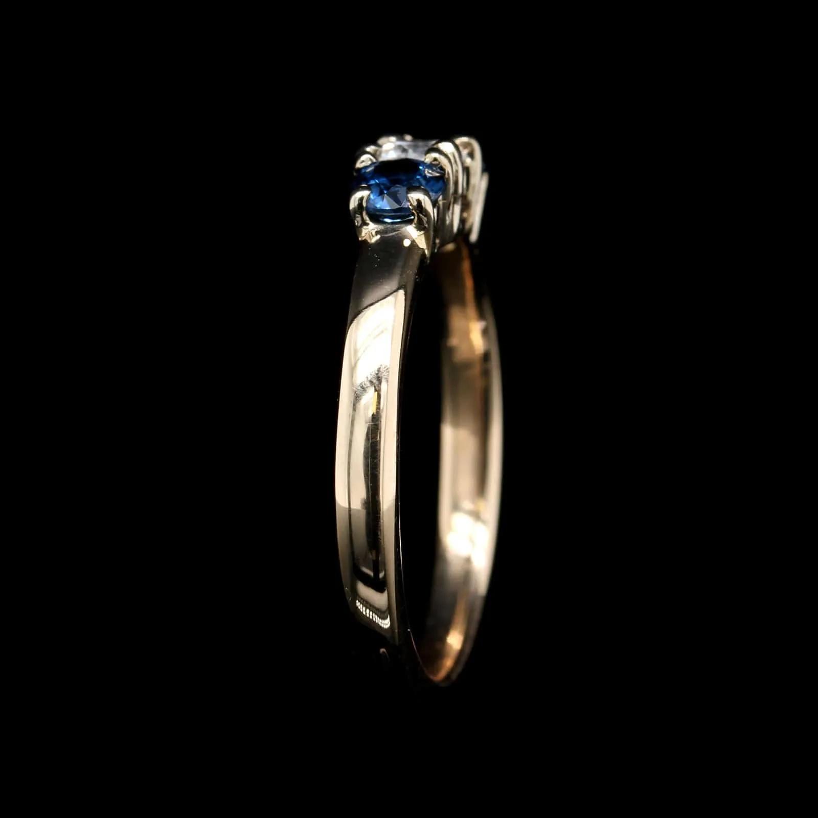 14K Two-tone Gold Estate Diamond and Sapphire Three Stone Ring