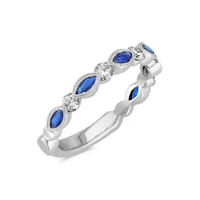 14k White Gold 0.72Ct Sapphire, 0.16Ct Diamond Band