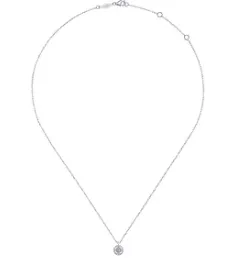 14K White Gold Beaded Round Floating Diamond Pendant Necklace