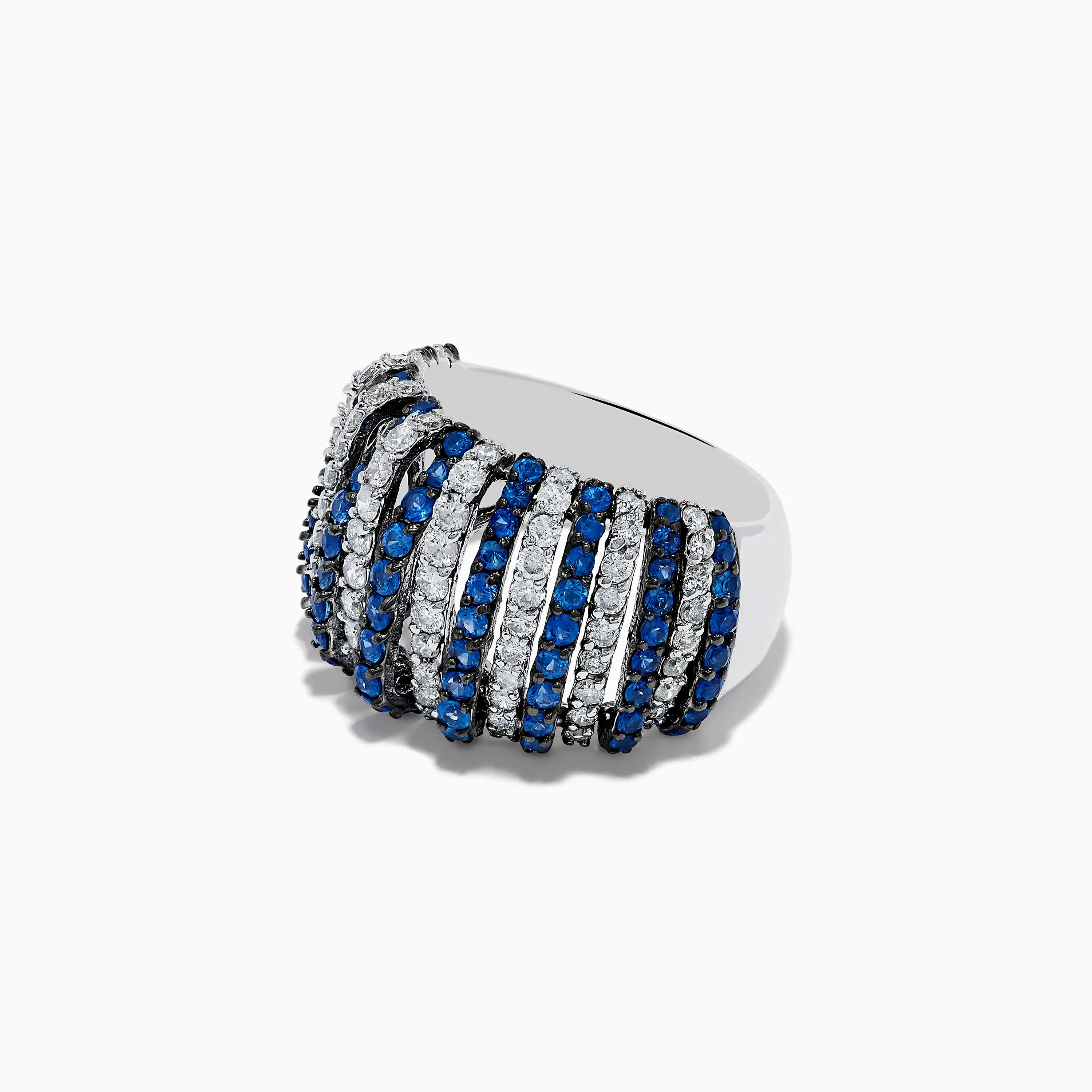 14K White Gold Blue Sapphire and Diamond Striped Ring