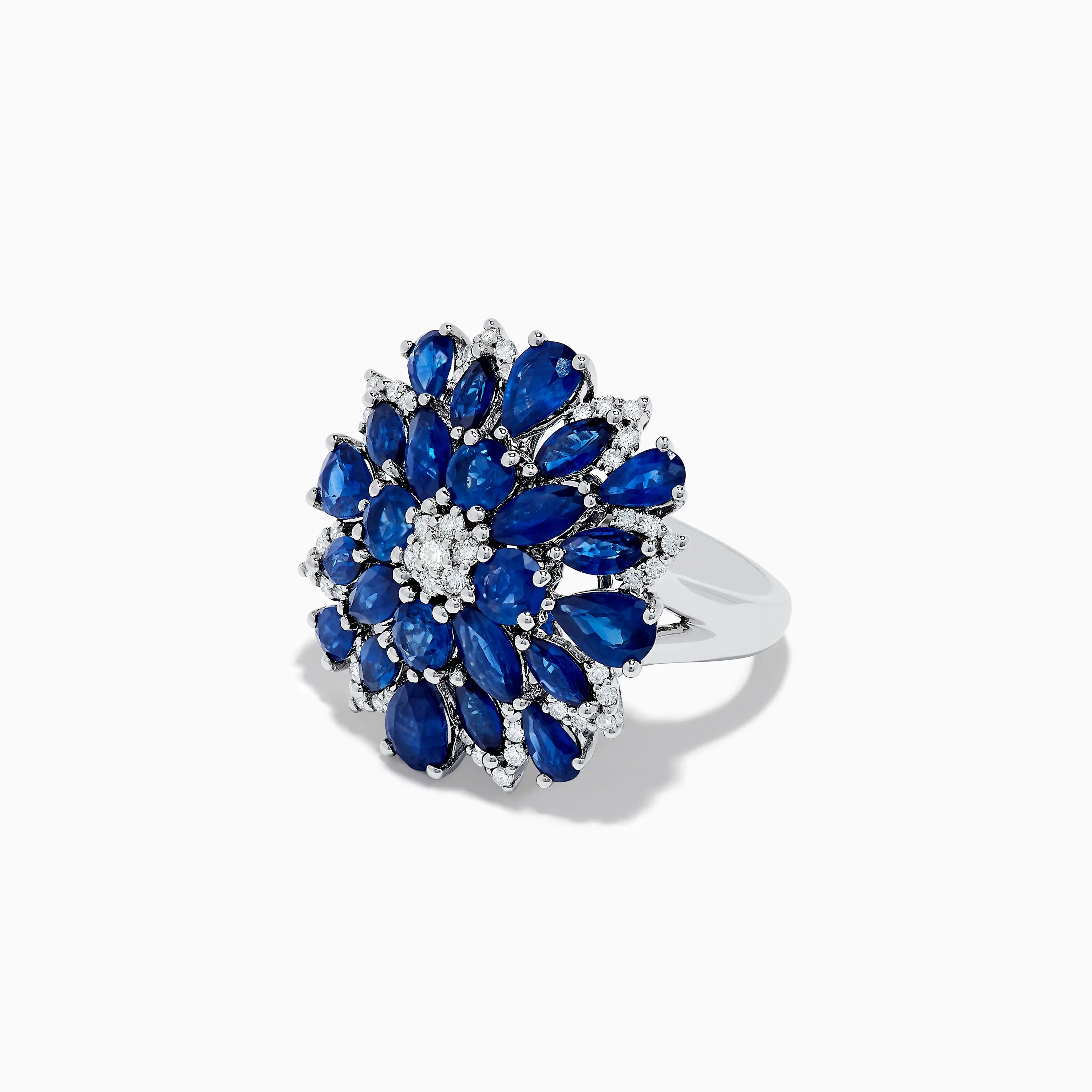 14K Yellow Gold Blue Sapphire and Diamond Flower Ring