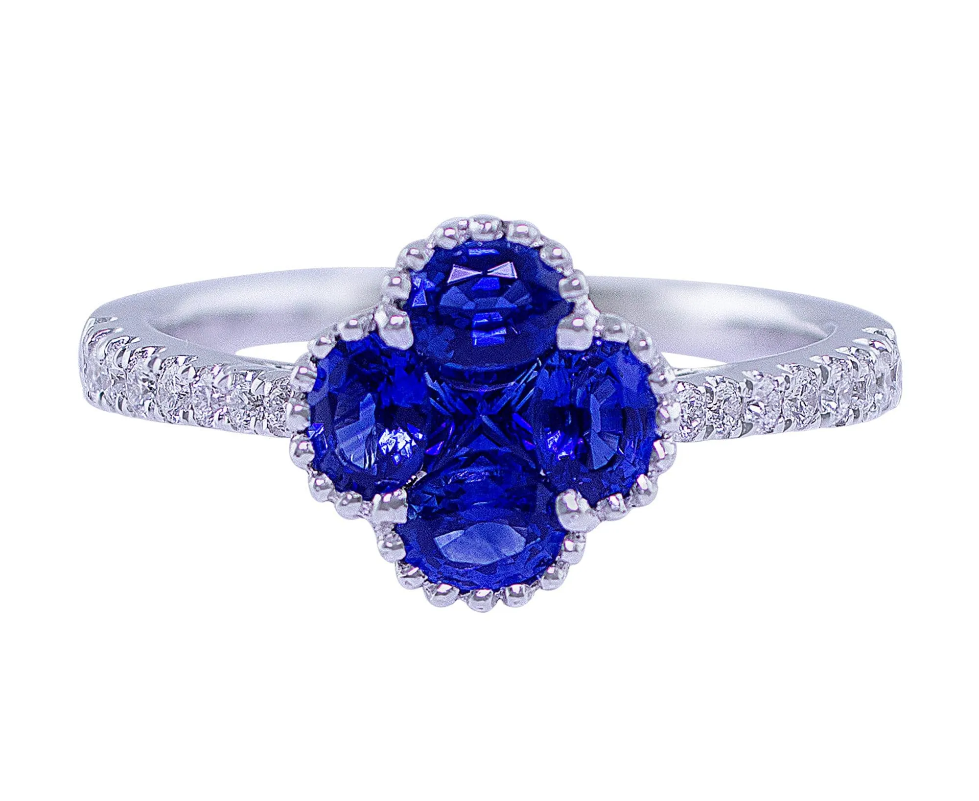 18k White Gold Quatrefoil Sapphire Diamond Ring