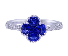 18k White Gold Quatrefoil Sapphire Diamond Ring