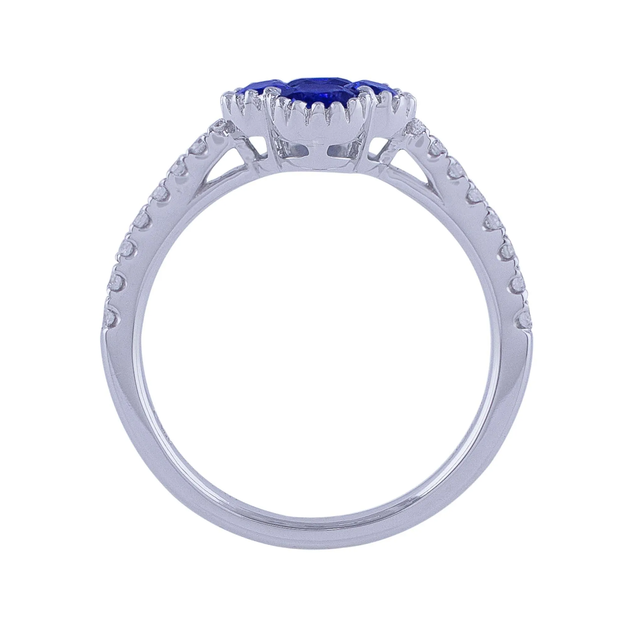 18k White Gold Quatrefoil Sapphire Diamond Ring