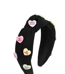 1pc Cute Sweetheart Knot Fabric Headband With Printed Text For Women