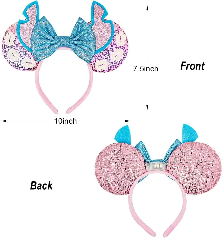 2 PCS Mouse Ears Headbands with LED Light Sequin Headbands Park Ears for Party Favors Cosplay Accessories