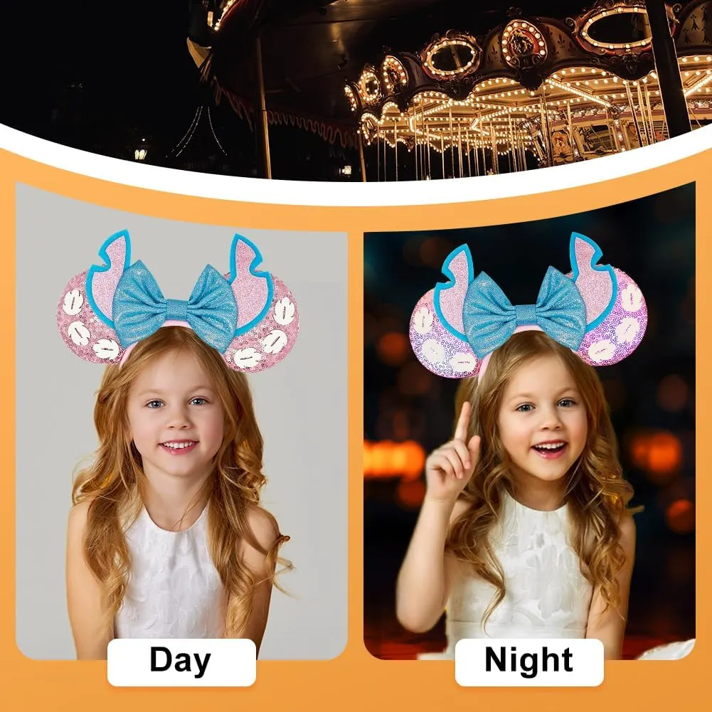 2 PCS Mouse Ears Headbands with LED Light Sequin Headbands Park Ears for Party Favors Cosplay Accessories
