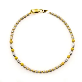 22K Multi Tone Gold Bracelet W/ Gold Rondelle, Barrel & Round Beads