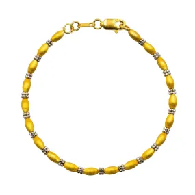 22K Multi Tone Gold Bracelet W/ Matte Oval Beads & Clustered Round Beads