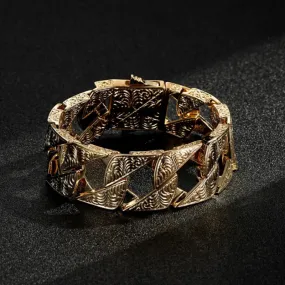 26mm Gold Filled Ornate Chaps Cuban Curb Bracelet 9 Inch