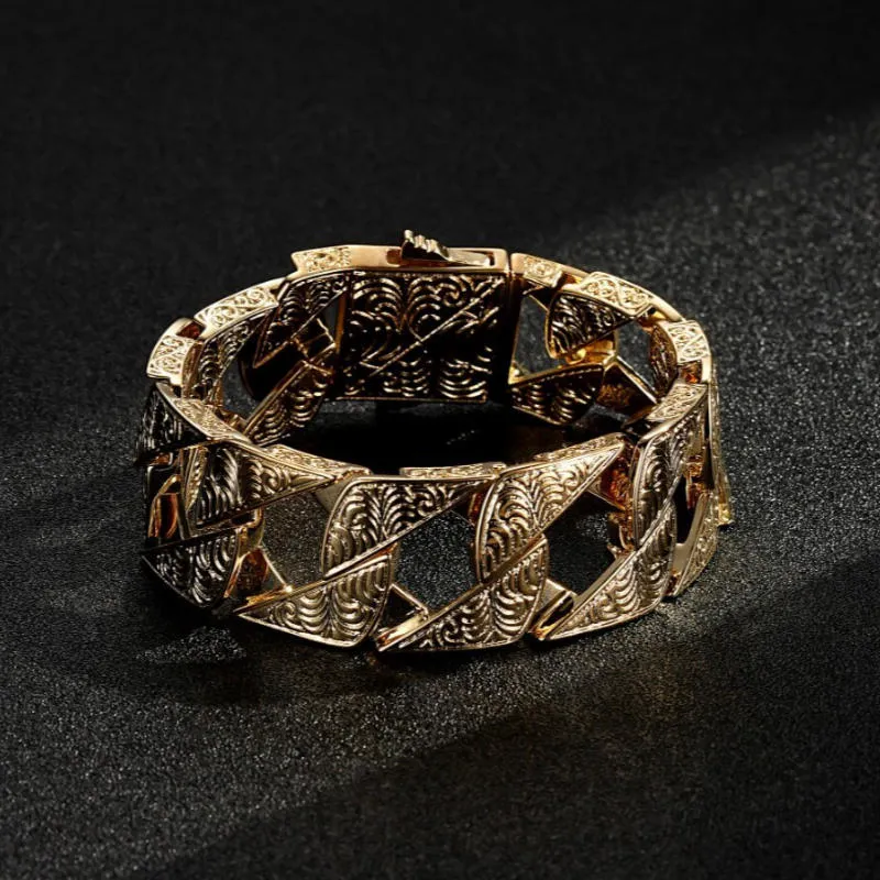26mm Gold Filled Ornate Chaps Cuban Curb Bracelet 9 Inch