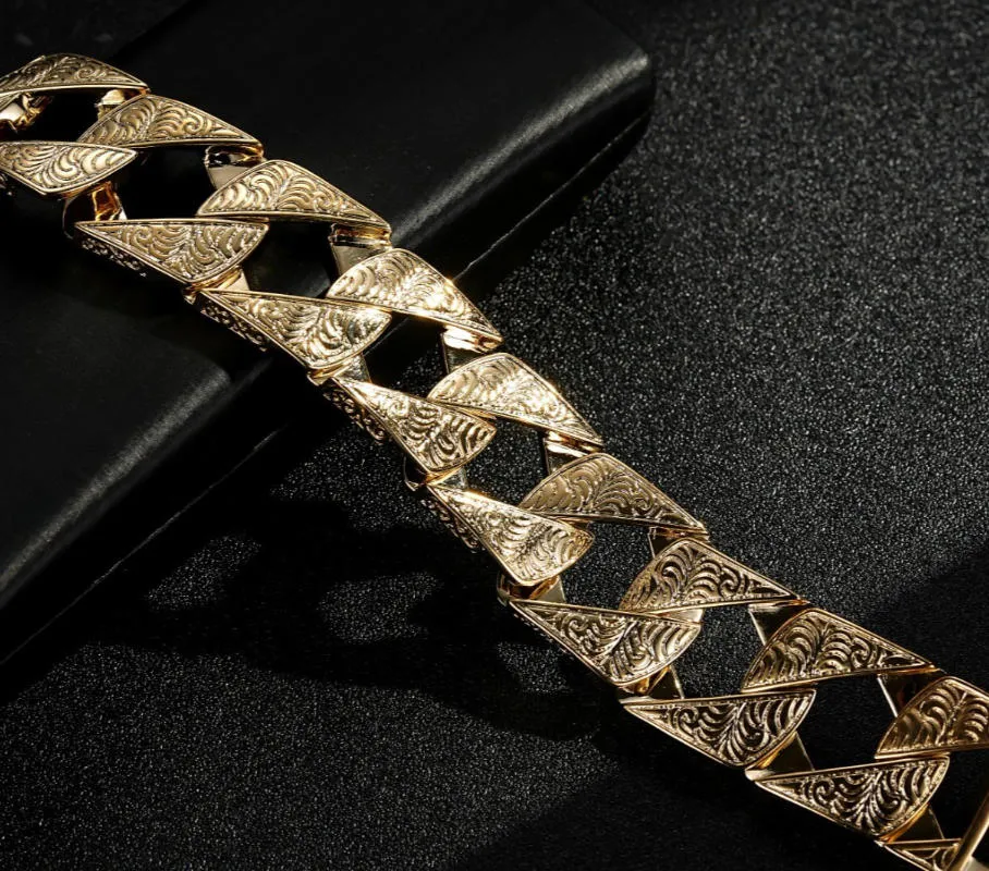 26mm Gold Filled Ornate Chaps Cuban Curb Bracelet 9 Inch