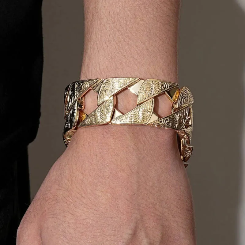 26mm Gold Filled Ornate Chaps Cuban Curb Bracelet 9 Inch