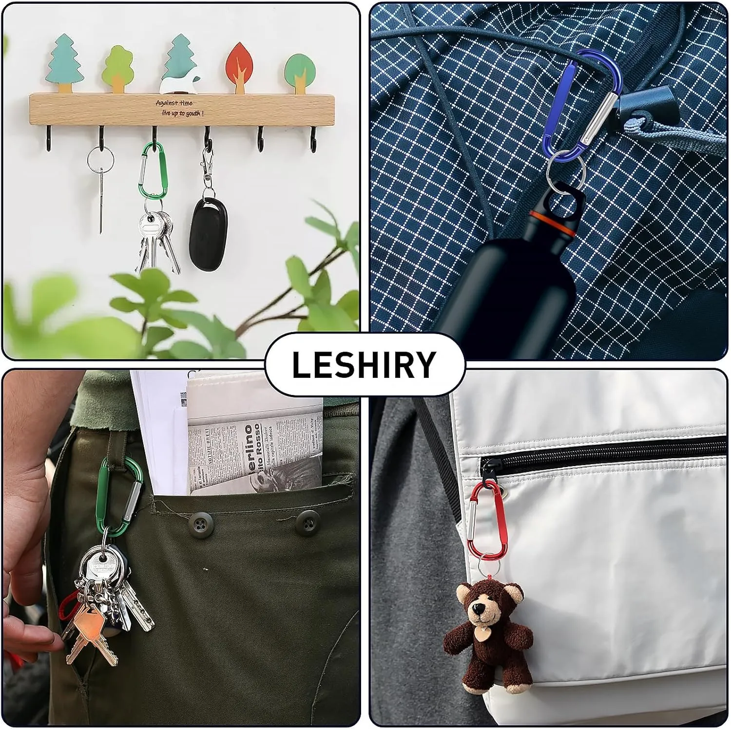 2PCS Carabiner Clip, 3" Large Aluminum Clips D Ring Shape Carabiner, Contain 2 Key Chain and 2 Key Ring Keychain Hook