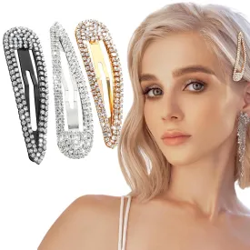 2Pcs Rhinestone Hair Clips Metal Snap Hairpins Bling Crystal Hair Barrettes Glitter French Barrettes Duckbill Hair Pin Hair Decorative Party Hair Accessories for Women Girls (Black Silver Gold)