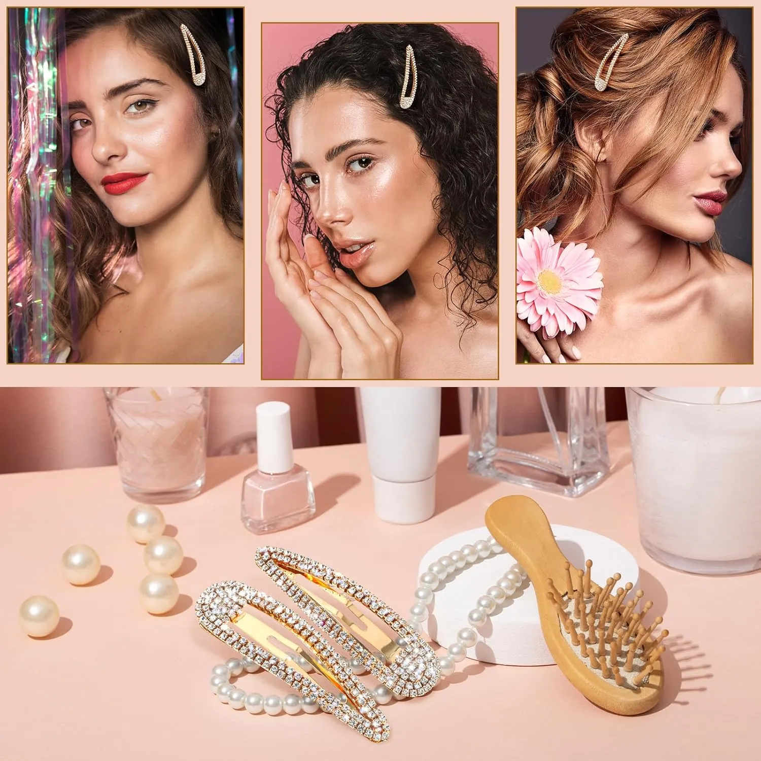 2Pcs Rhinestone Hair Clips Metal Snap Hairpins Bling Crystal Hair Barrettes Glitter French Barrettes Duckbill Hair Pin Hair Decorative Party Hair Accessories for Women Girls (Gold)