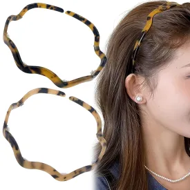 2PCS Zigzag Headband, Non Slip Fashion Plastic Wavy Tortoise Shell Headband, French Thin Hair Accessory