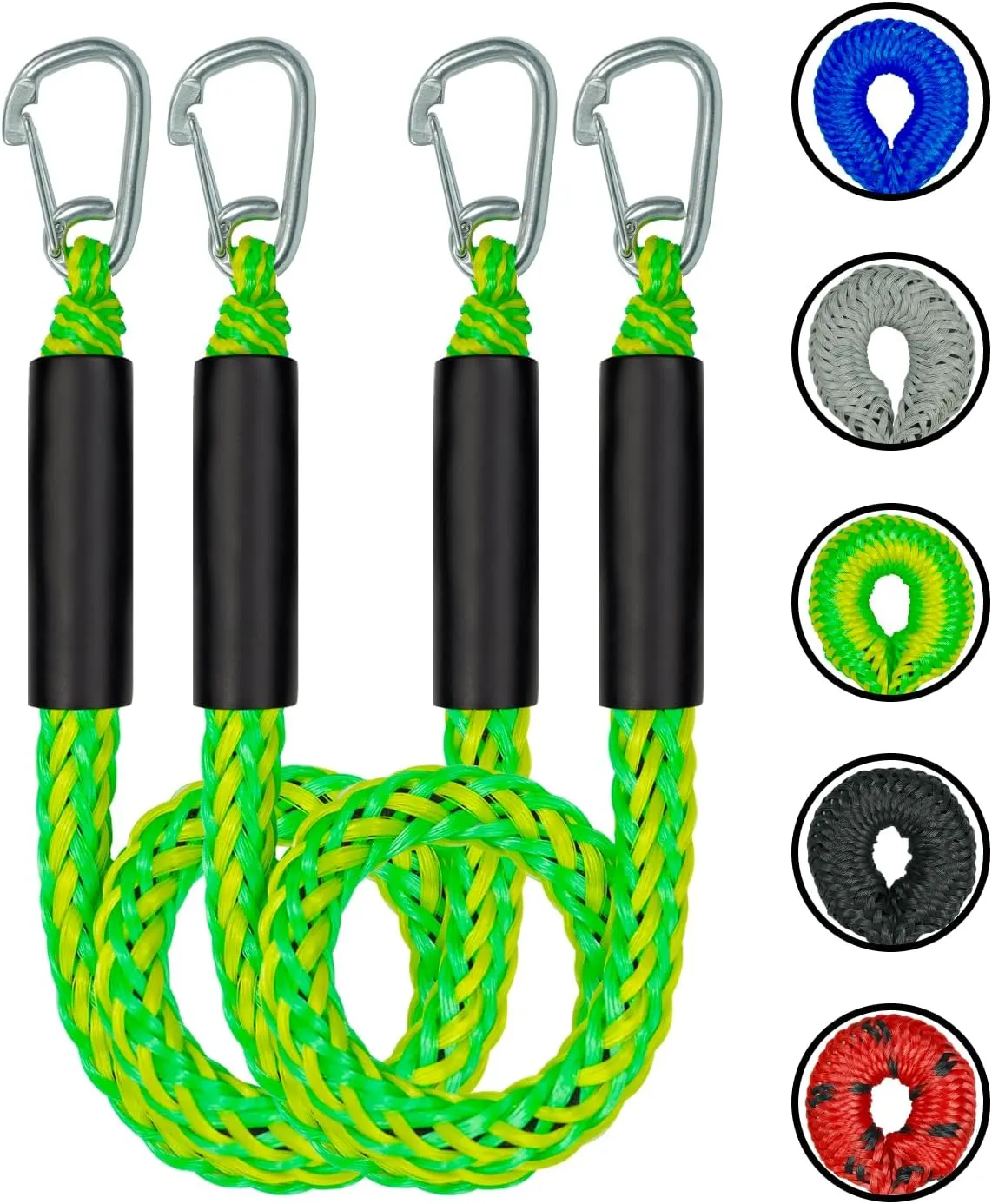 3 Feet Bungee Dock Lines with 2 Clips Heavy Duty 316 Stainless Steel Clips Boat Ropes Mooring Rope & Dock Ties for for Boats PWC or Jet Ski 2PCS (Green&Yellow, 3 Feet)