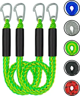3 Feet Bungee Dock Lines with 2 Clips Heavy Duty 316 Stainless Steel Clips Boat Ropes Mooring Rope & Dock Ties for for Boats PWC or Jet Ski 2PCS (Green&Yellow, 3 Feet)