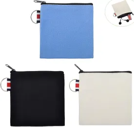 3 Pack Small Canvas Zipper Pouch with Hanging Ring Square Pocket Carrying Purse Travel Storage Organizer Case Mini Toiletry Bag for Makeup Lipstick Cosmatic Change Coins Earphone Charger Cable