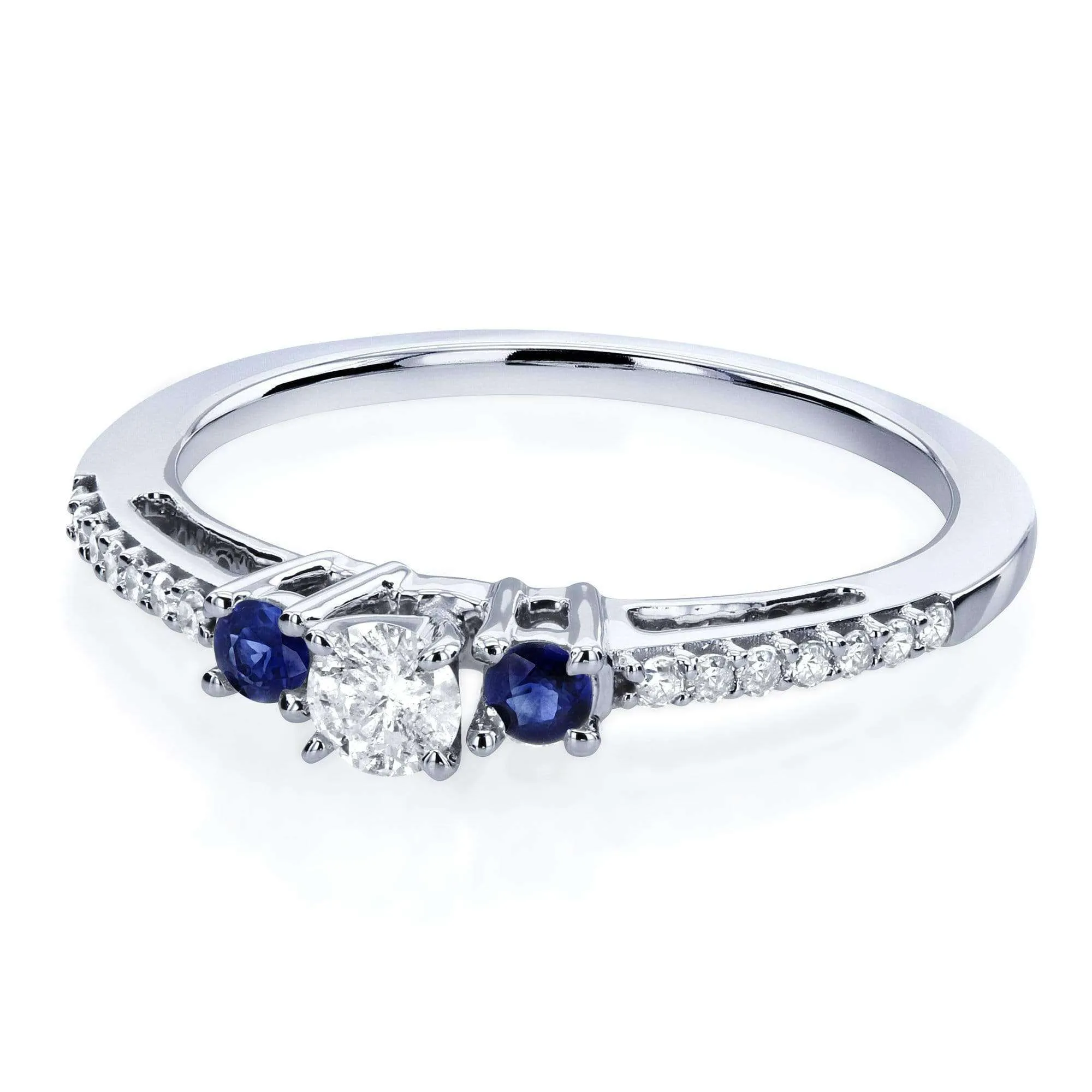 3-Stone Diamond & Sapphire Ring - 1/4ct.tw