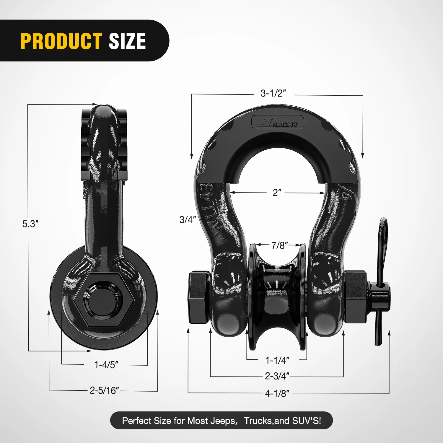 3/4 inch D-Ring Shackle with Towing Pulley Black (Pair)