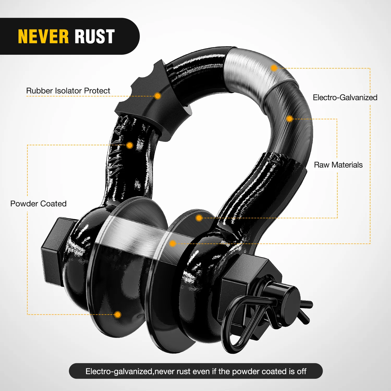 3/4 inch D-Ring Shackle with Towing Pulley Black (Pair)