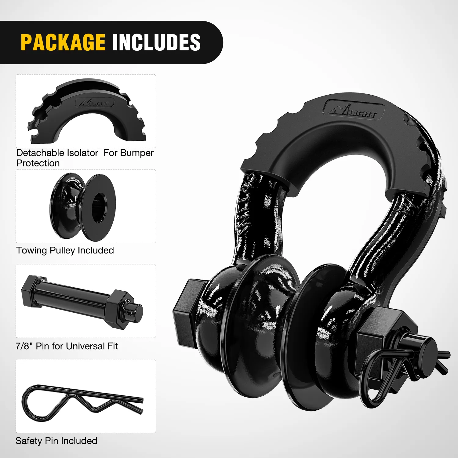 3/4 inch D-Ring Shackle with Towing Pulley Black (Pair)
