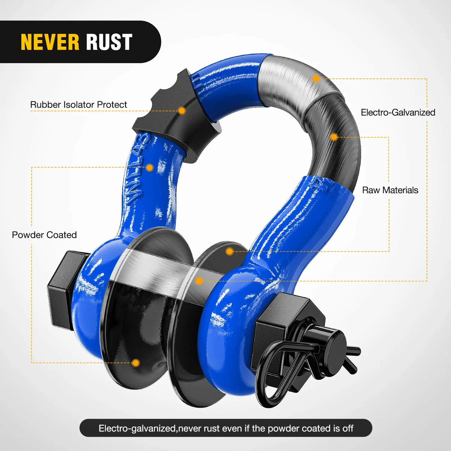 3/4 inch D-Ring Shackle with Towing Pulley Blue (Pair)