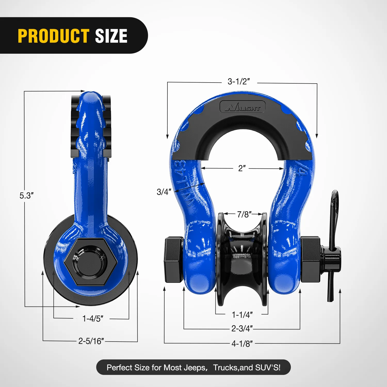3/4 inch D-Ring Shackle with Towing Pulley Blue (Pair)