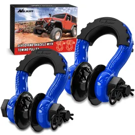 3/4 inch D-Ring Shackle with Towing Pulley Blue (Pair)