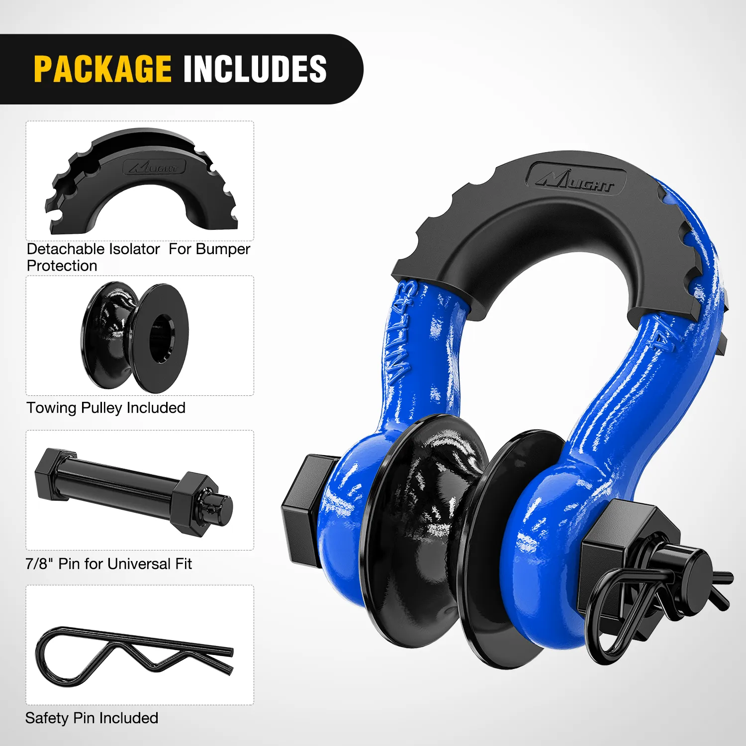 3/4 inch D-Ring Shackle with Towing Pulley Blue (Pair)