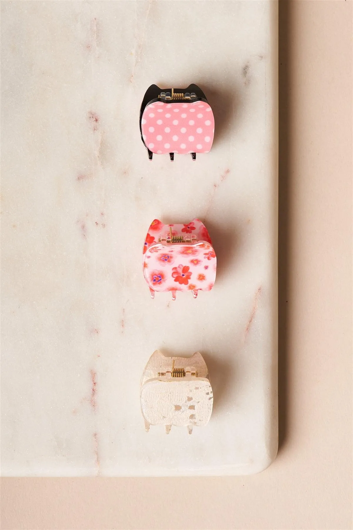 3pcs Pink Printed Mini Butterfly Hair Clips