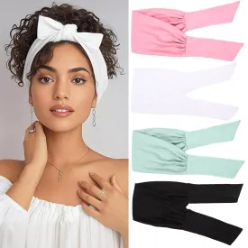 4 Pieces Adjustable Knotted Headbands for Women - Wide Boho Extra Large Turban Hairband Hair Twisted Knot Accessories for Workout Yoga Running