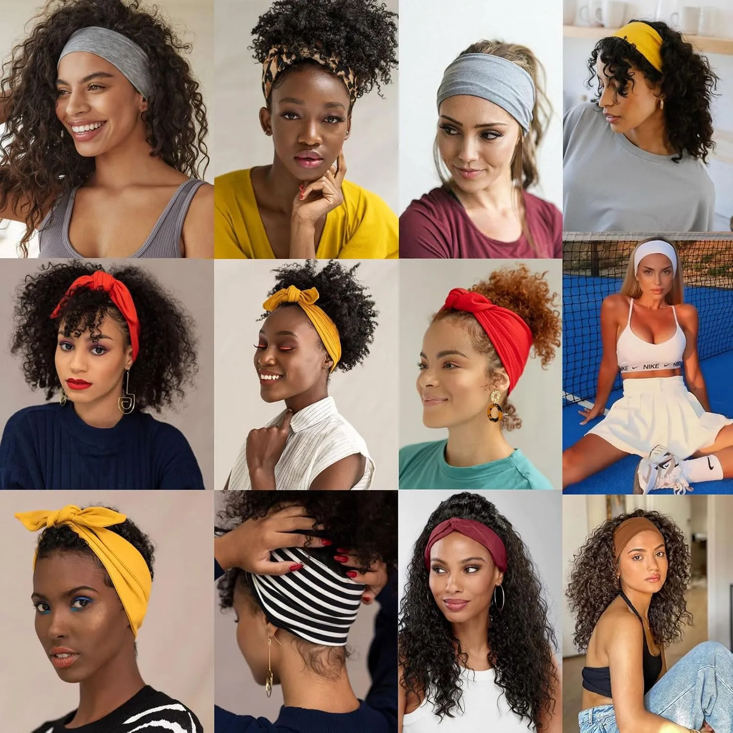 4 Pieces Adjustable Knotted Headbands for Women - Wide Boho Extra Large Turban Hairband Hair Twisted Knot Accessories for Workout Yoga Running
