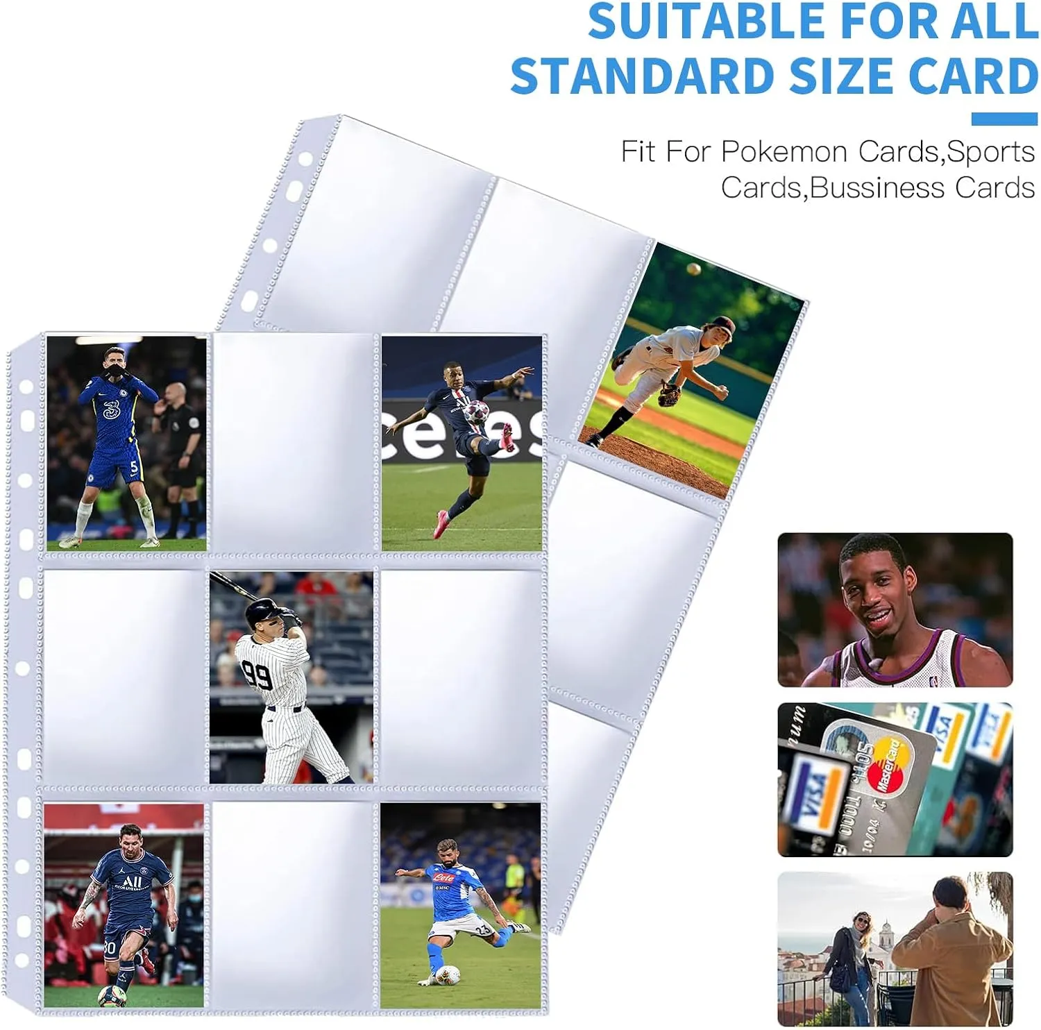 400 Pack 9 Pocket Trading Card Binder Pages, Holds 7200 Cards, Thickened Binder Sleeves, 3 Ring 9 Pocket Sheets for Sports Cards, Coupons Cards