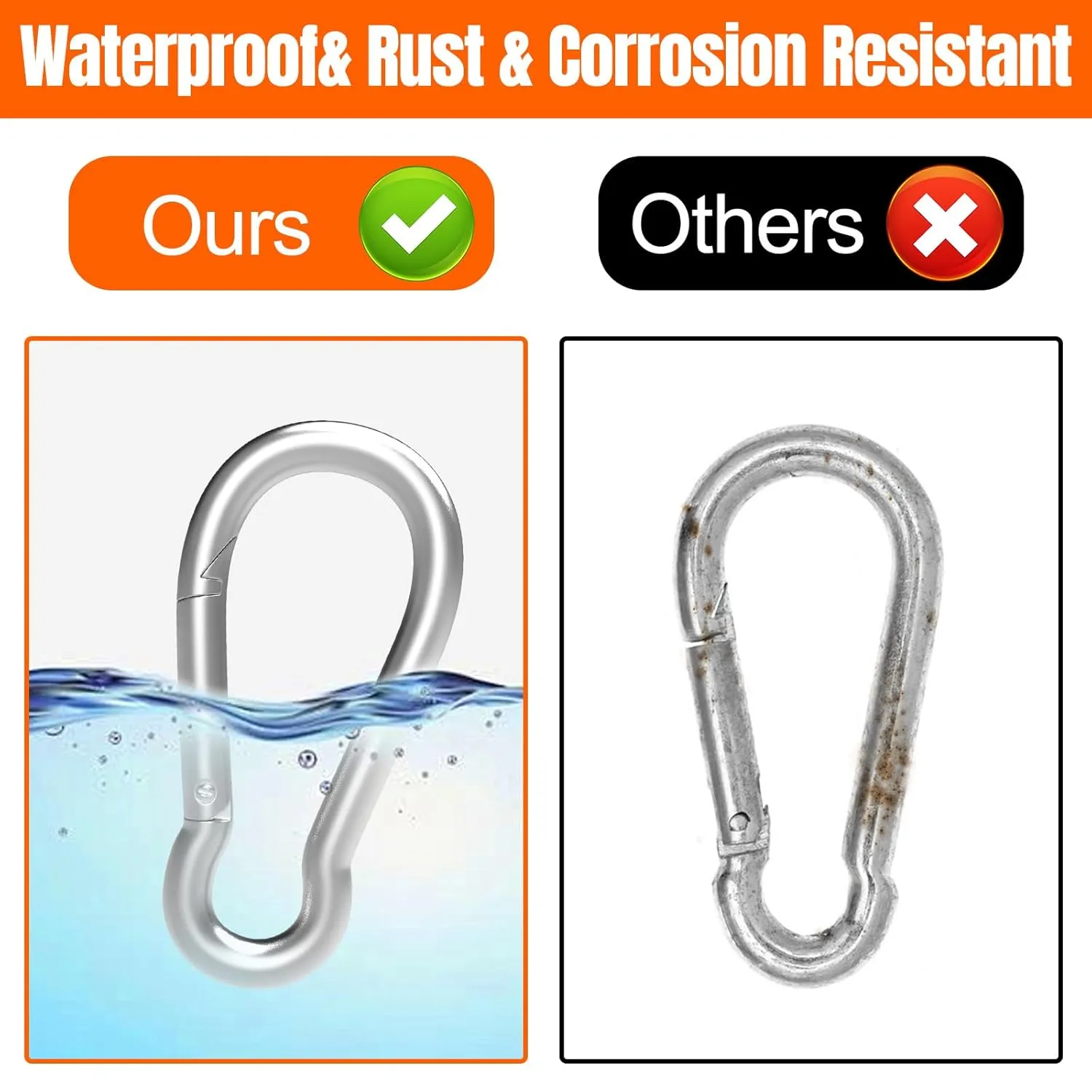 50PCS 3" Carabiner Clip Spring Snap Hook, M8 Heavy Duty Galvanized Steel Spring Snap Hook, Quick Link Keychain Clip for Swing Set Camping Hiking Gym Traveling