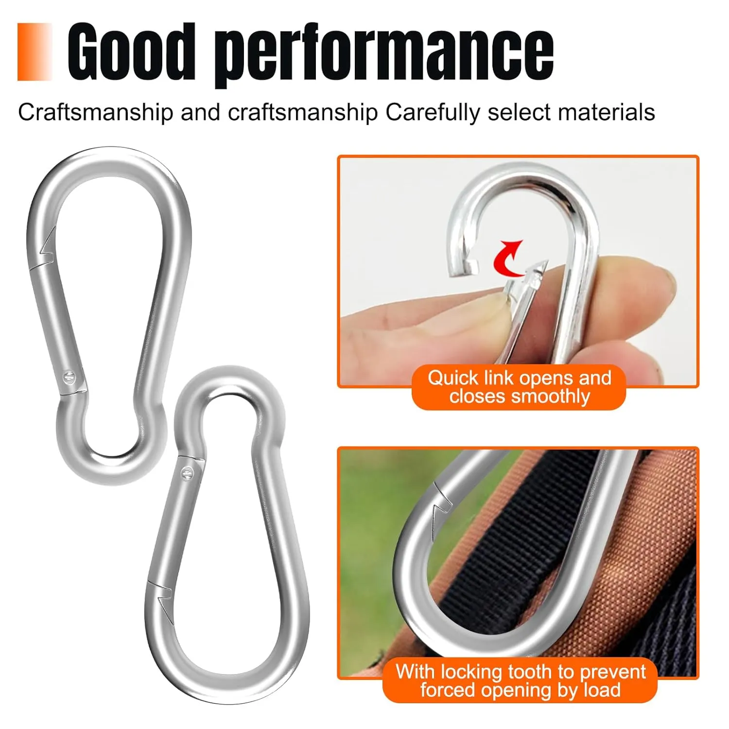 50PCS 3" Carabiner Clip Spring Snap Hook, M8 Heavy Duty Galvanized Steel Spring Snap Hook, Quick Link Keychain Clip for Swing Set Camping Hiking Gym Traveling