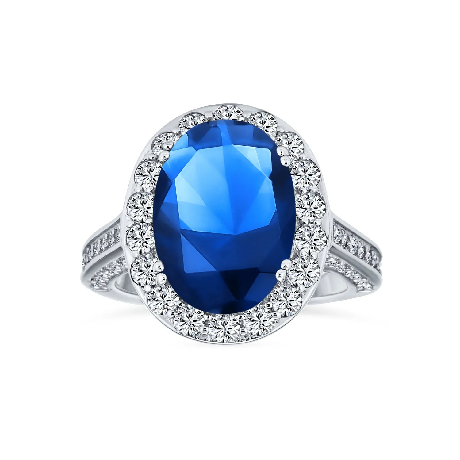 6CT Blue Oval Imitation Sapphire CZ Engagement Ring .925 Sterling Silver
